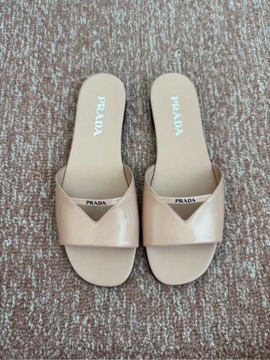 Prada Shoes - Prada Patent Leather Slides in Nude Beige